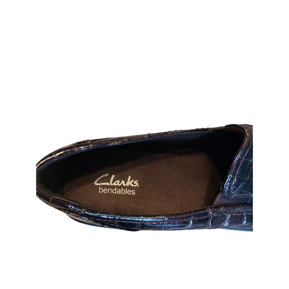 Clarks Bendables Womens 9N Brown Croc Patent Leather Wedge Loafers Slip On Shoes - Picture 7 of 11
